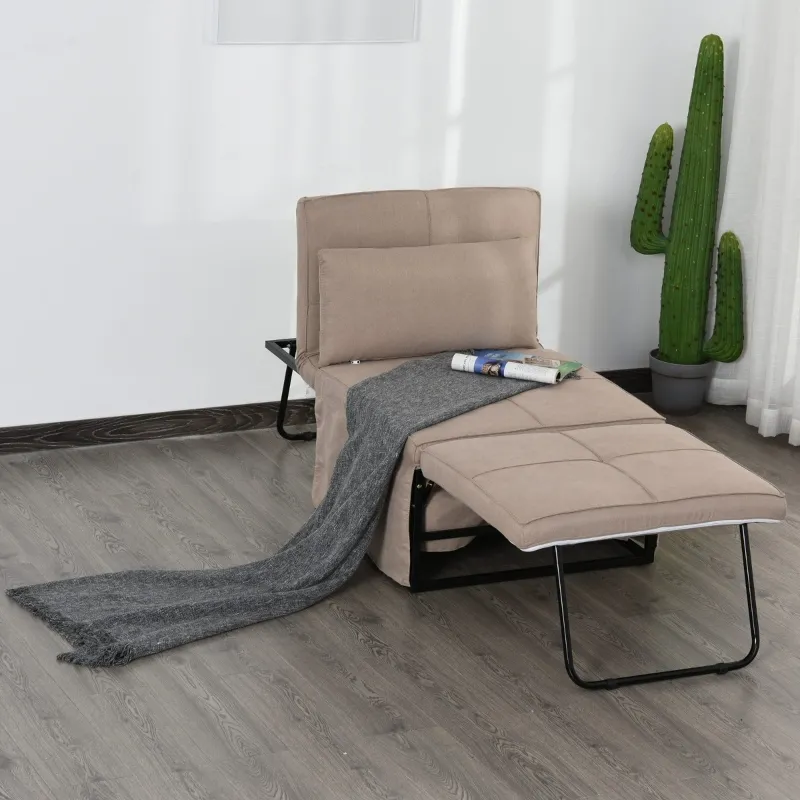 HOMCOM 4-in-1 Multi Function Folding Single Sofa Bed with Retractable Footrest, Convertible Sleeper with Adjustable Backrest For Living Room and Small Spaces, Light Coffee