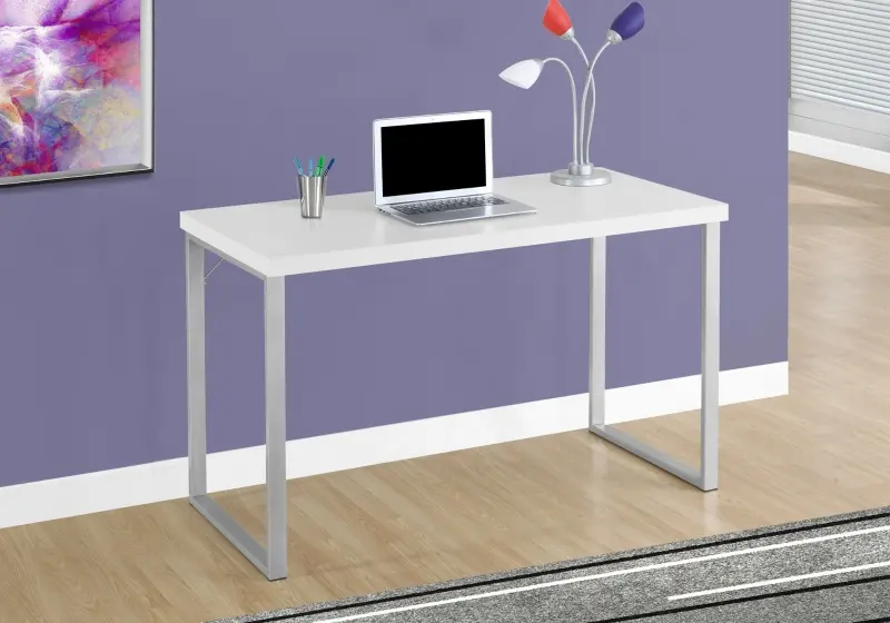 Monarch 48" Contemporary Simple Compact Office Computer Desk - White / Silver Metal