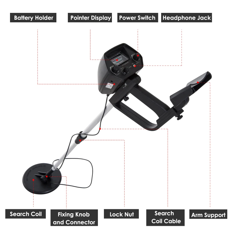 Outsunny 2 Modes Metal Digger Detector Gold Search Device Waterproof Coil Jewellery Relics Gold Treasure Hunter LCD Display w/ Adjustable Length
