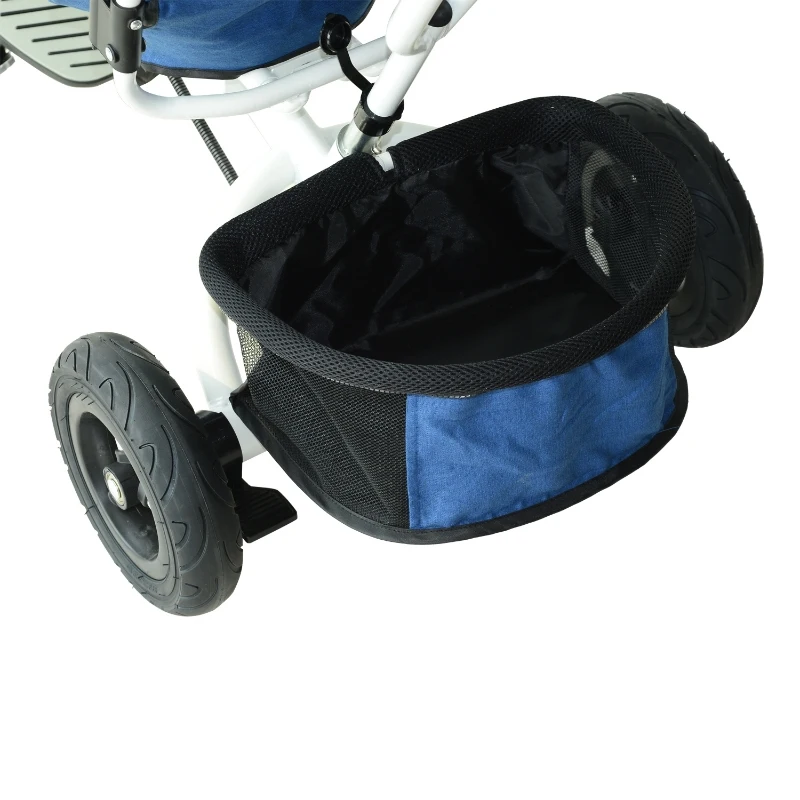 Qaba 4-in-1 Baby Tricycle & Stroller Kids Trike w/ Pushbar & Canopy Toddler Blue