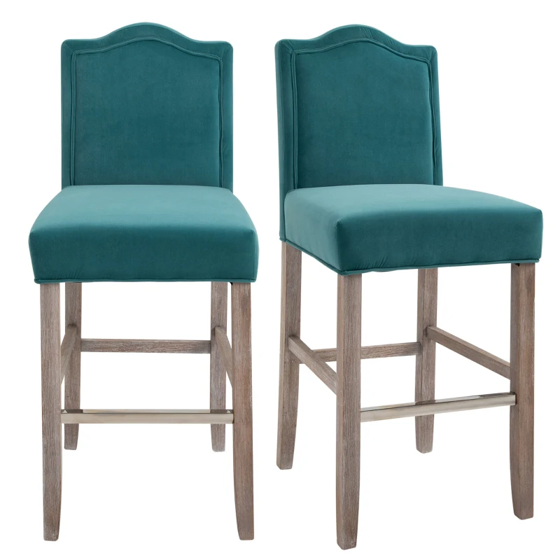 HOMCOM 2 Pieces Bar Chairs Modern Style Solid Square Frame with/ Footrest for Homeuse