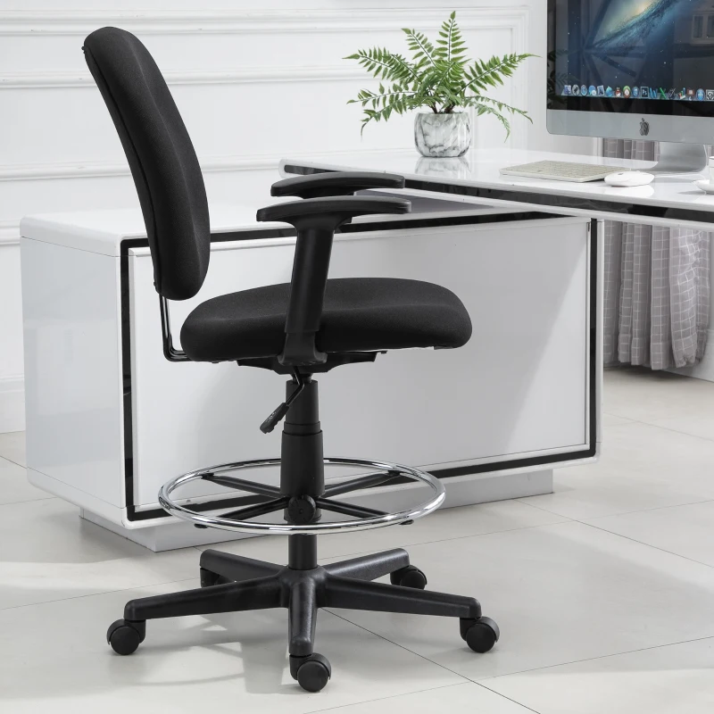 Vinsetto Ergonomic Studio Mid-Back Draft Chair with Adjustable Seat Height, Foot Ring, Armrest, 360° Swivel - Polyester