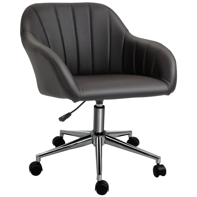 Vinsetto Mid Back Home Office Chair Computer Desk Chair with PU Leather, Adjustable Height, Swivel Wheels for Study, Bedroom, Brown