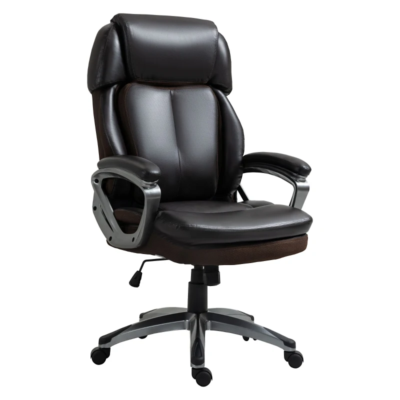 Vinsetto High Back Executive Chair Computer Ergonomic Task Seat PU Leather Swivel Chair for Office with Padded Armrests, Adjustable Height, Brown