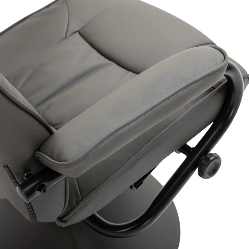 HOMCOM Adjustable Leisure Recliner Chair and Ottoman Set with Swiveling Base, Faux Leather, Grey