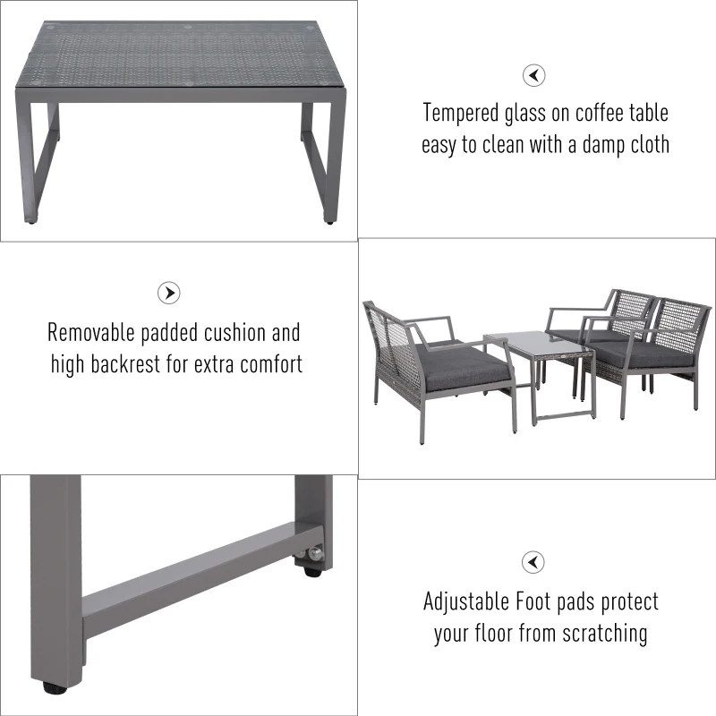 Outsunny 4pcs Outdoor Patio Furniture Set All Weather Wicker Rattan Conversation  Coffee Table Sofa Chair