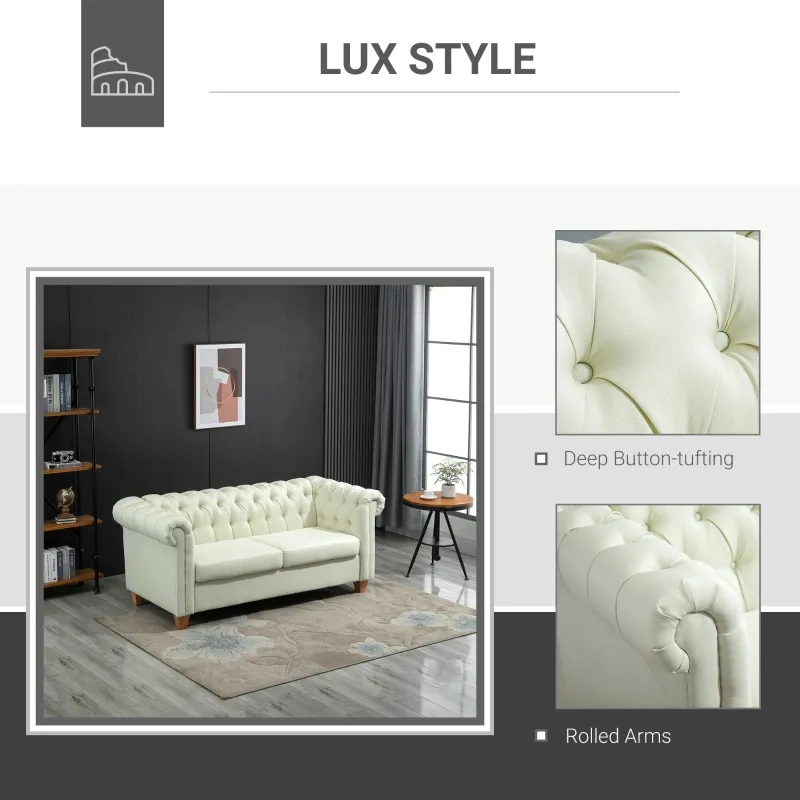 HOMCOM 2-Seater Oversize Loveseat Linen Fabric Sofa Couch 72.8 Inches with Rubberwood Legs & Rolled Arms for Living Room, White