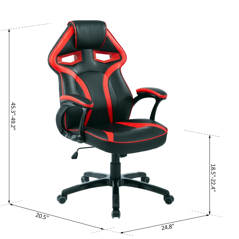 HOMCOM Gaming Racing Chair Rocking Function Computer Seat High Back Swivel Adjustable Padded Armrest Home Office Red