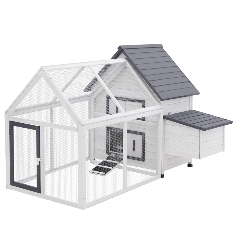 PawHut 65" Chicken Coop Wooden Chicken House Rabbit Hutch Poultry Cage Hen Pen Backyard with Nesting Box, Ramp, Run