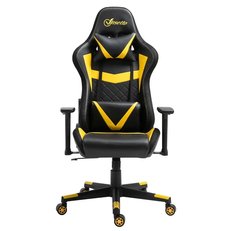 Vinsetto Racing Gaming Chair with RGB LED Lights, Adjustable Height, Gamer Office Chair, Computer Desk Chair, Black/Yellow