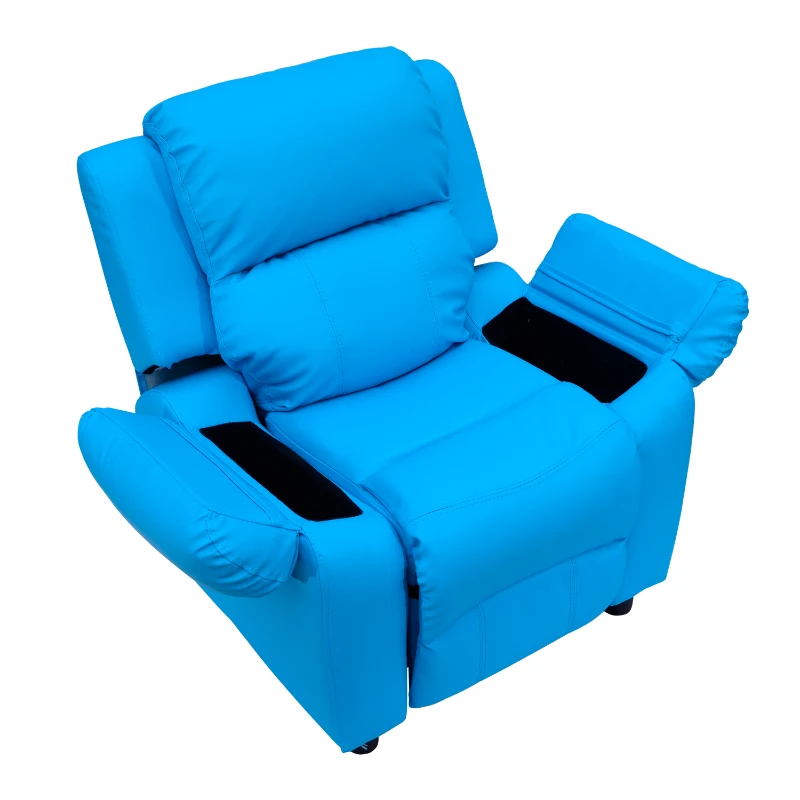 HOMCOM Deluxe Padded Children’s Recliner Sofa Kids Chair with Storage Arms (Blue)