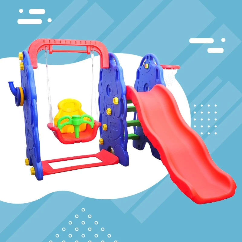 Qaba Sturdy Playground Set - Indoor/Outdoor - Blue/Red - Ages 2-7