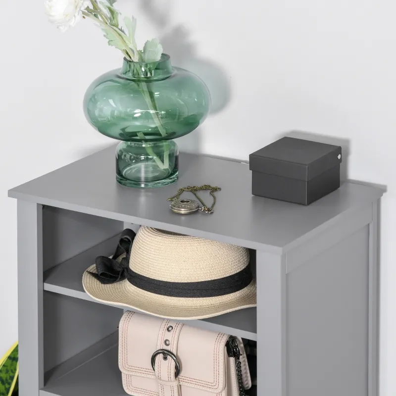 kleankin Bathroom Floor Cabinet, Freestanding Bathroom Storage Cabinet with 2 Open Shelves, Double Doors and 2 Adjustable Shelves, Small Cabinet for Bathroom, Washroom, Gray