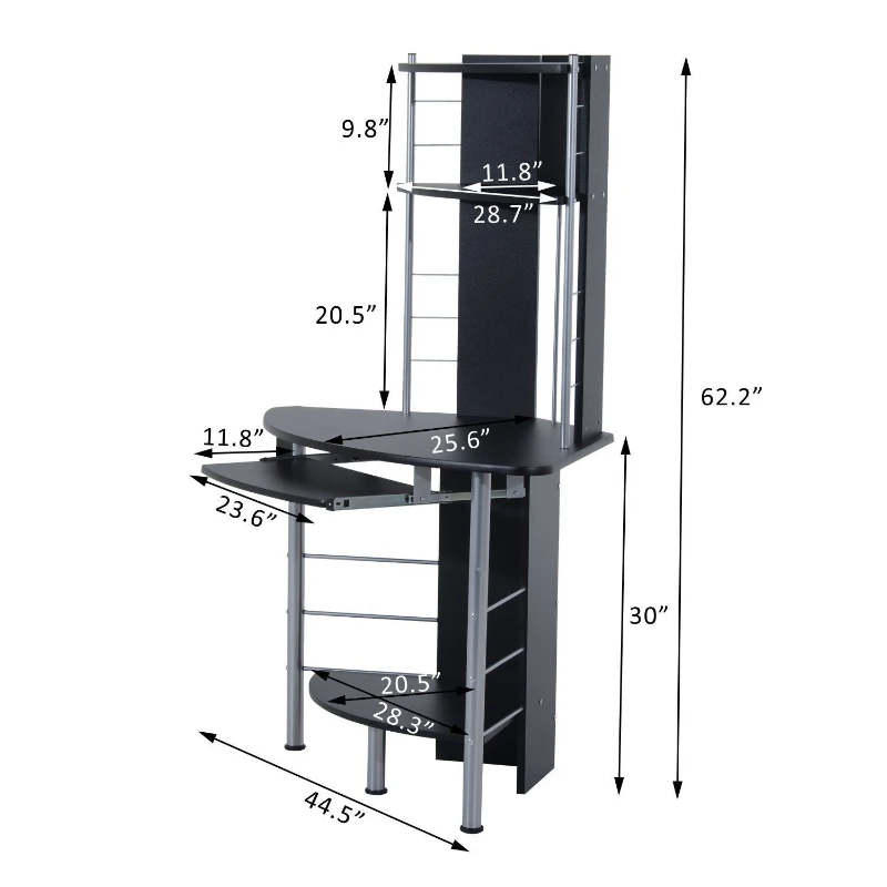 HOMCOM Corner Computer Desk Table with Keyboard Tray CPU Stand Printer Platform Black