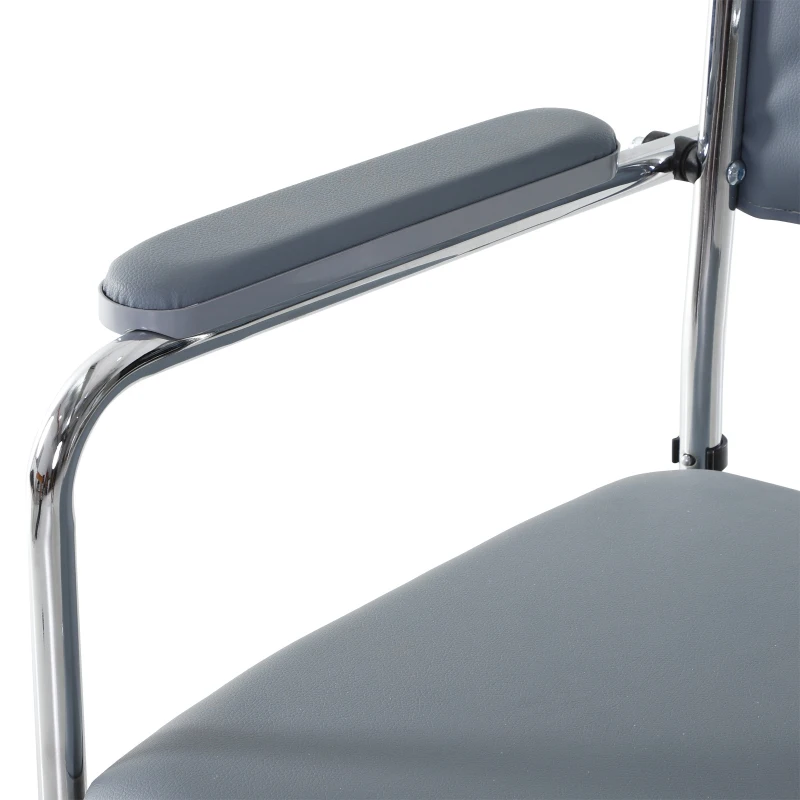 HOMCOM Shower Rolling Chair Personal Mobility Assist Bedside Commode Toilet Chair with Detachable Bucket Armrest Wheelchair Design Armchair for Elder Disabled Pregnant, Grey