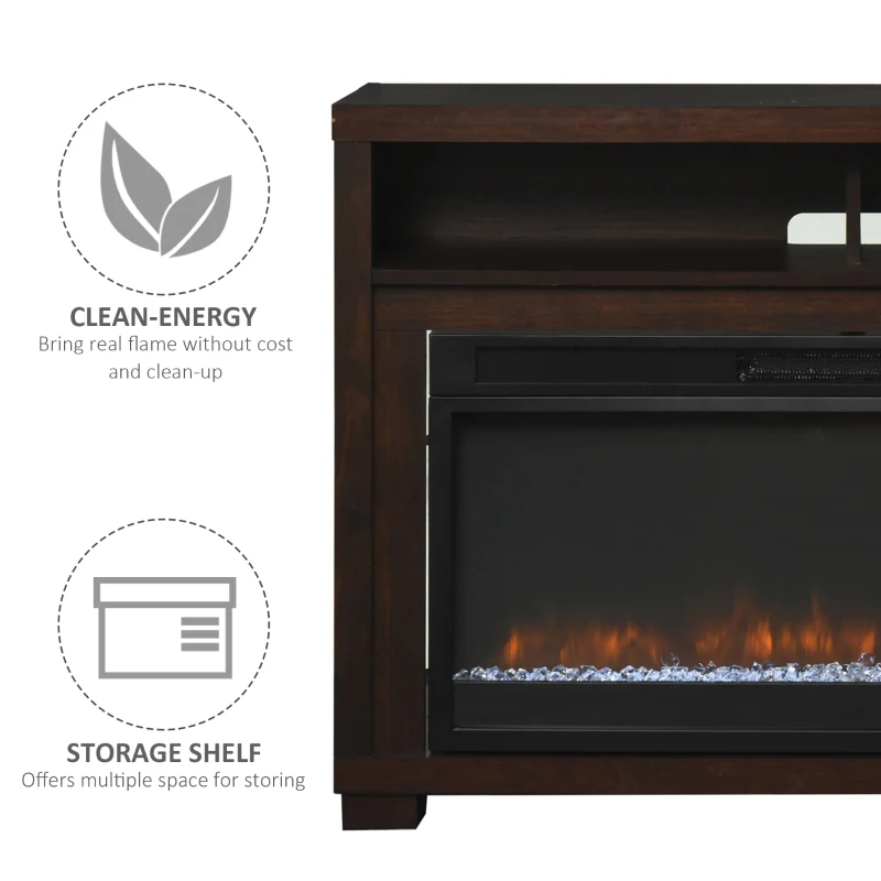 HOMCOM 43.75" W x 31.5" H Electric Fireplace Mantel TV Stand, Media Console Center Cabinet with Two Shelves and Remote Control, Brown