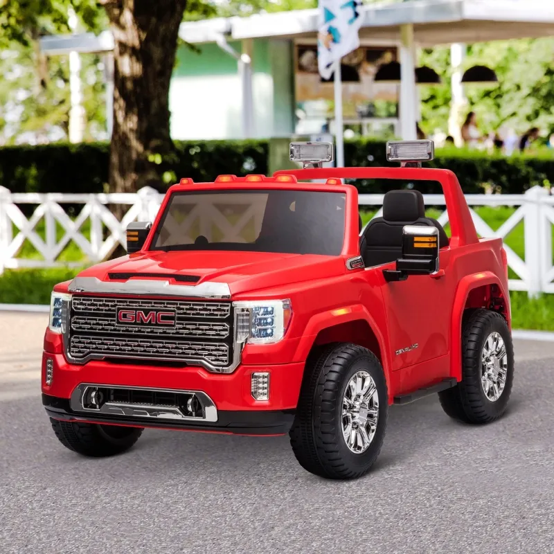Aosom 12V GMC Sierra HD Battery Kids Ride On Car with Remote Control, Bright Headlights, & Working Suspension, Red