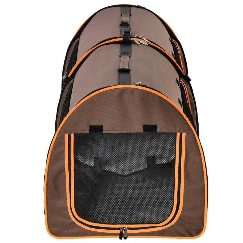 PawHut 39" Portable Soft-Sided Pet Cat Carrier With Divider, Dual Compartment, Soft Cushions, & Storage Bag - Brown