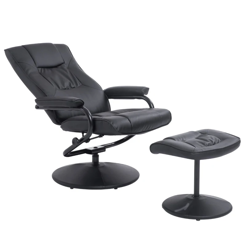 HomCom Ergonomic Faux Leather Lounge Armchair Recliner And Ottoman Set - Black