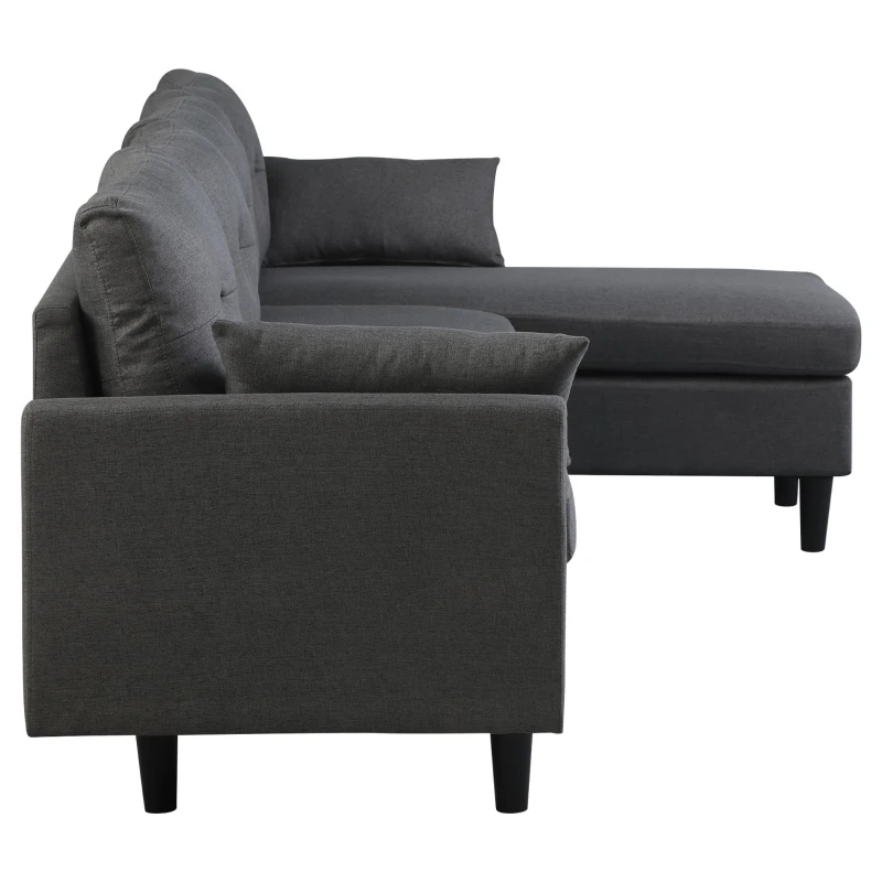 HomCom Elegant 3 Piece Sofa Chaise Lounge Set with Wooden Leg Footstool, & Large Multifunctional Loveseat - Grey