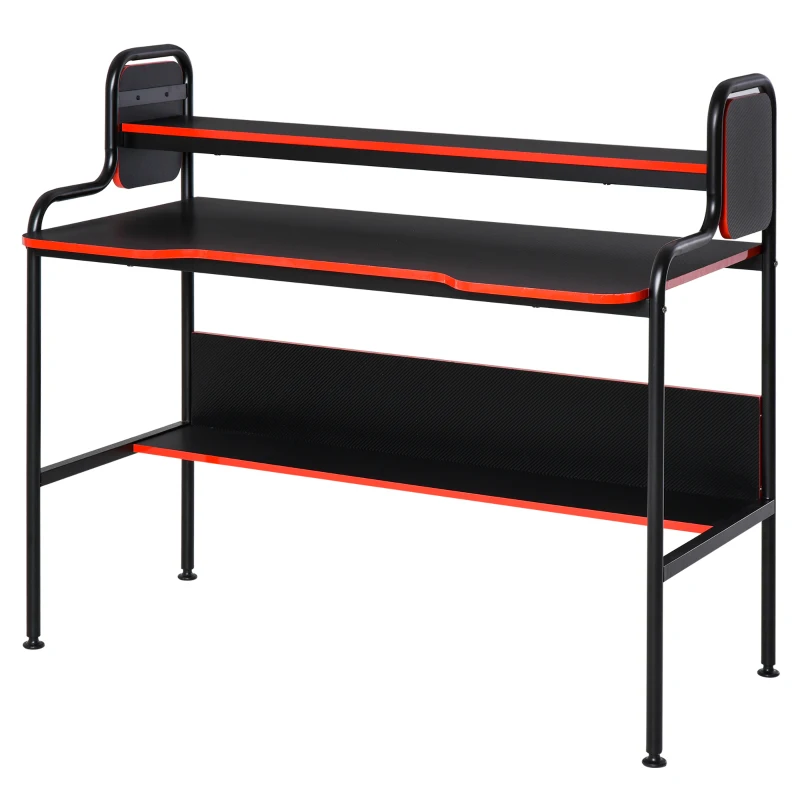 HOMCOM Gaming Writing Desk Computer Table with Raised Monitor Stand Home Office