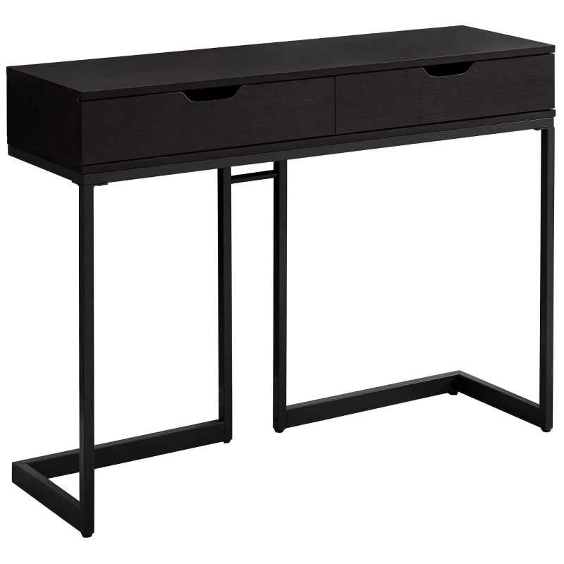 Monarch 42" Contemporary Accent Hall Sofa Console Table with 2 Drawers and Angular Metal Base - Cappuccino Wood Grain-Look / Black Metal Base