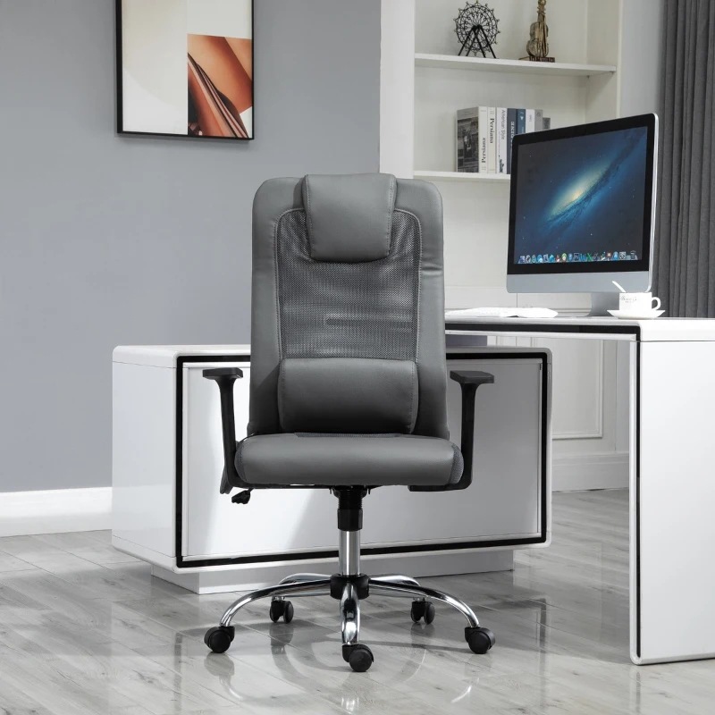 Vinsetto Mesh Office Chair with Rechargeable Electric Vibration Massage Lumbar Rocking, with Pillow, Wheels - Grey