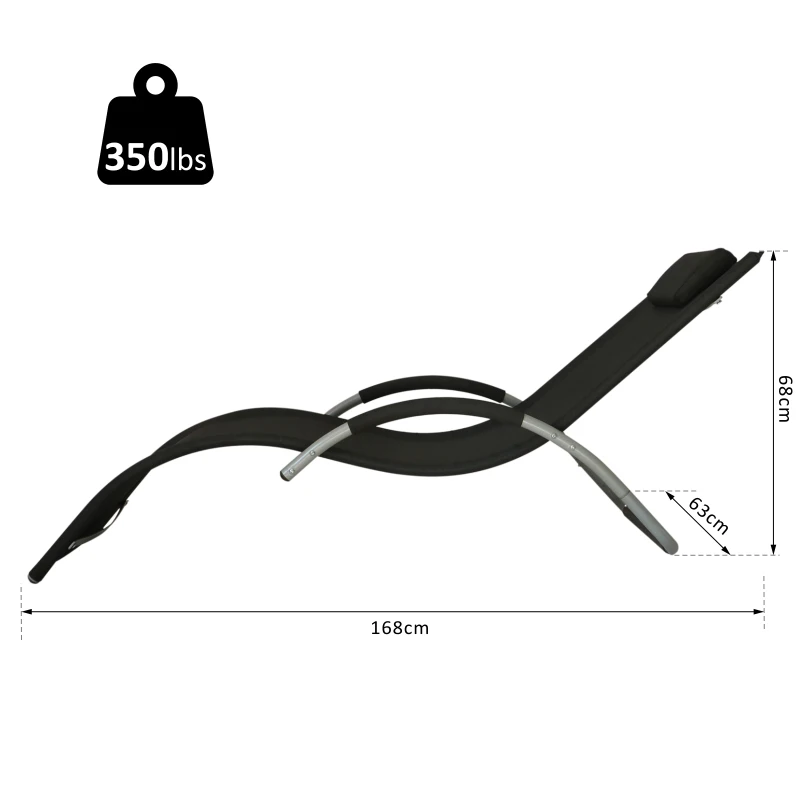 Outsunny Aluminum Mesh Fabric Outdoor Curved Chaise Sun Lounge Chair - Black