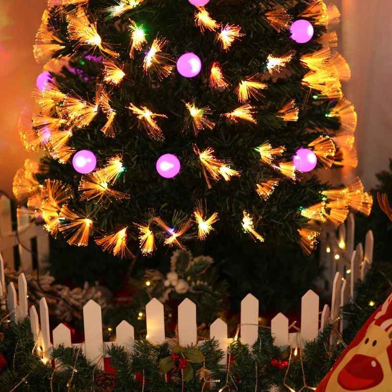 HOMCOM 6ft Christmas Tree Pre-Lit Artificial with Pink and Yellow Fiber-Optic Ball LED Lights