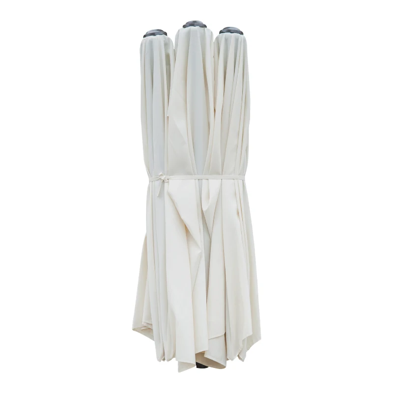 Outsunny 15ft Outdoor Twin Patio Umbrella Garden Double-Sided Market Parasol Sun Shelter with Crank Beige