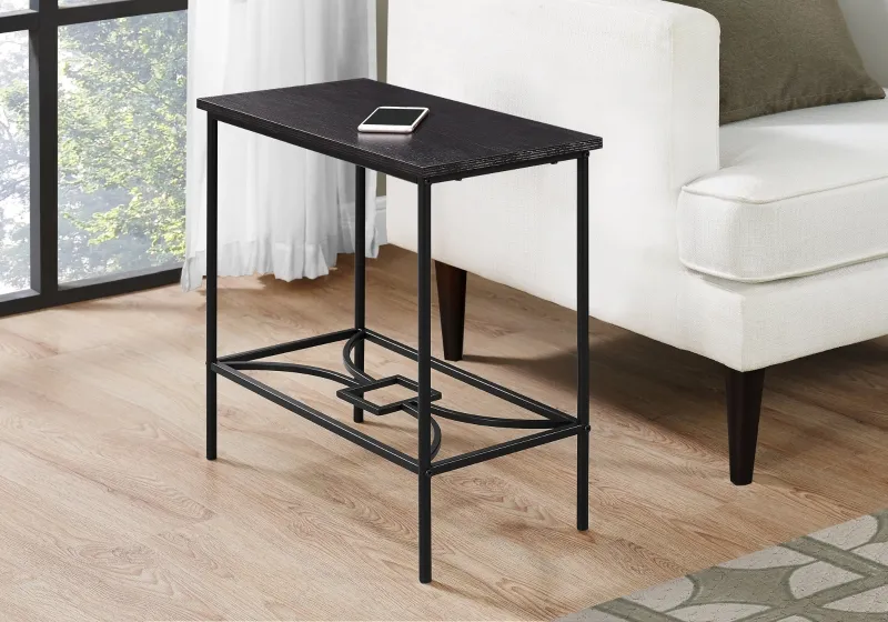 Monarch 22" Elegant Metal Framed Wood Veneer Top Side Accent Table - Cappuccino Brown Finish