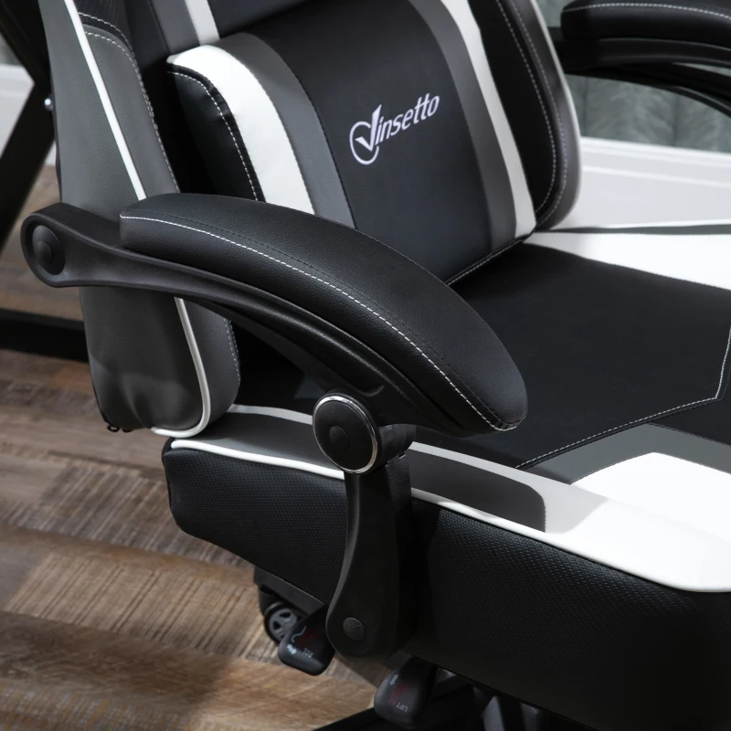 Vinsetto High Back Gaming Chair, Racing Style Ergonomic Computer Desk Chair with Adjustable Height, Retractable Footrest, Headrest and Lumbar Support, Grey