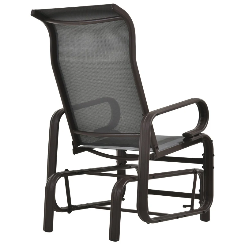 Outsunny Garden Single Glider Chair Patio Rocker Outdoor Rocking Recliner Outdoor Porch Gliding Seat Furniture Texteline Swing Armchair Grey