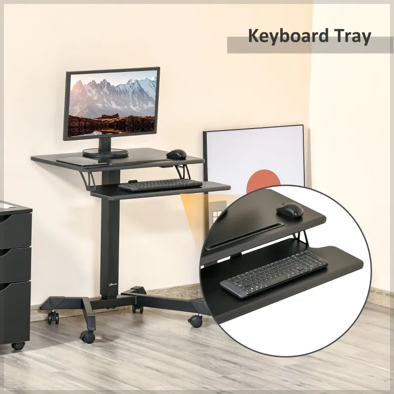 Vinsetto Height Adjustable Standing Desk Sit Stand Desk 2 Tier  Rolling Table Home Office Workstation with Keyboard Tray Lockable Casters iPad Groove  Black