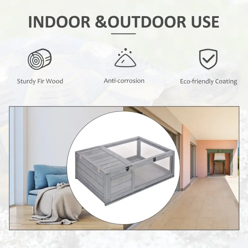 PawHut Wooden Reptile Cage with 3 Windows Slide-out Tray for Turtles, Lizards, Snakes