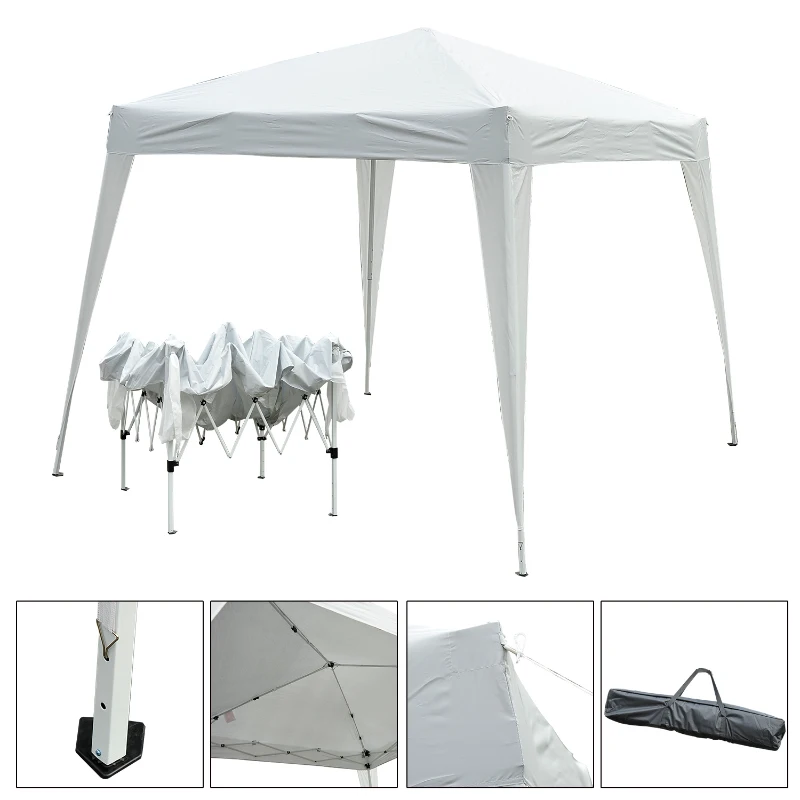10' x 10' Outsunny Arbor Barnum Folding Pop-up Garden Gazebo with Transport Bag-White