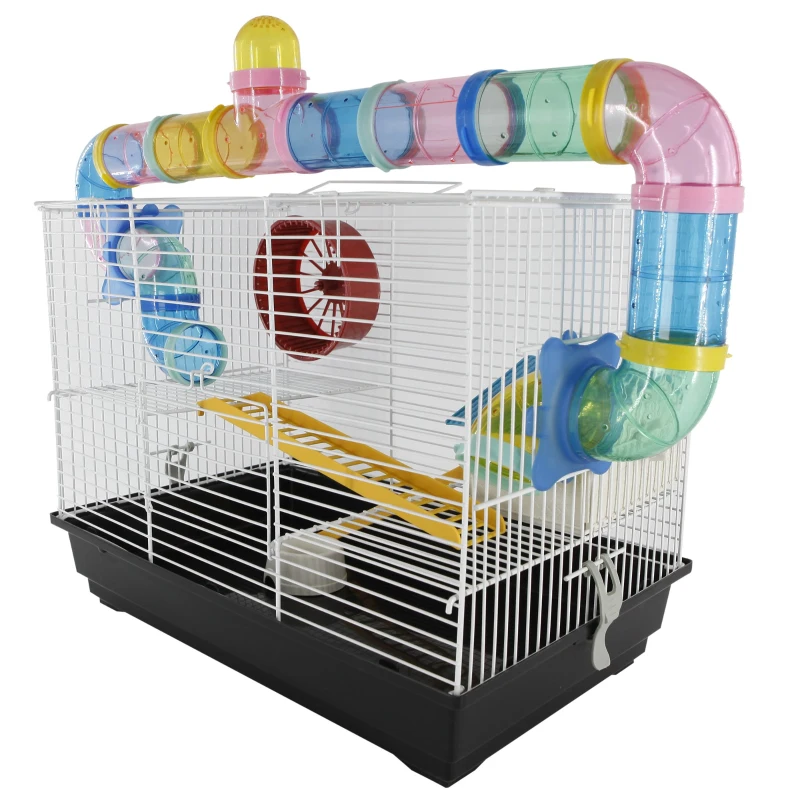 PawHut Hamster Cage Tube Spinning Wheel Feeder Ladder