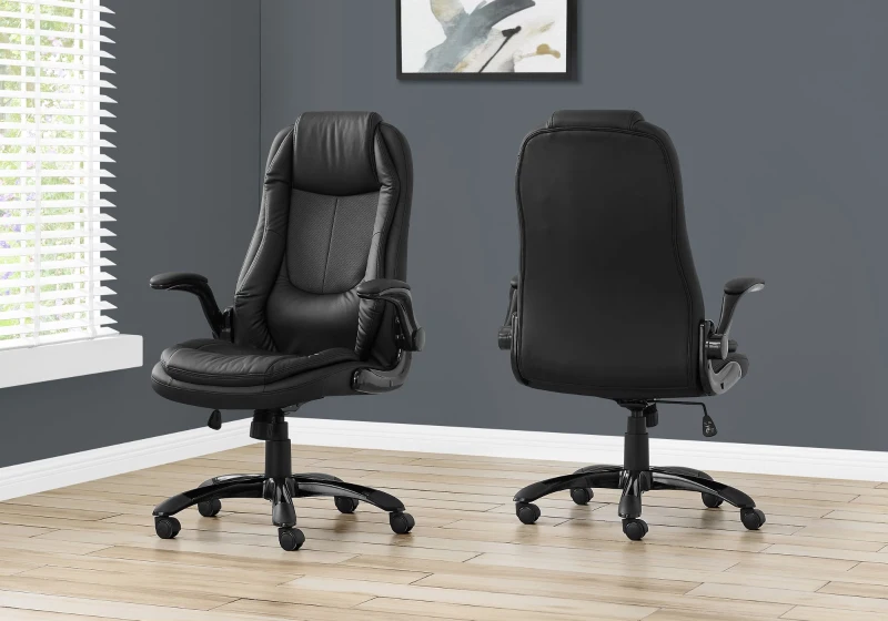 Monarch Gaming-Style High-Back Office Chair with Fixed Arm Rests and Extra Padding - Black Leather-Look