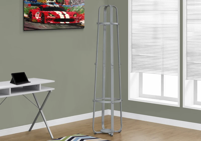 Monarch 72" Industrial Modern 12-Hanging Peg Metal Coat Tree Hanger Rack with Umbrella Holder - Silver Finish