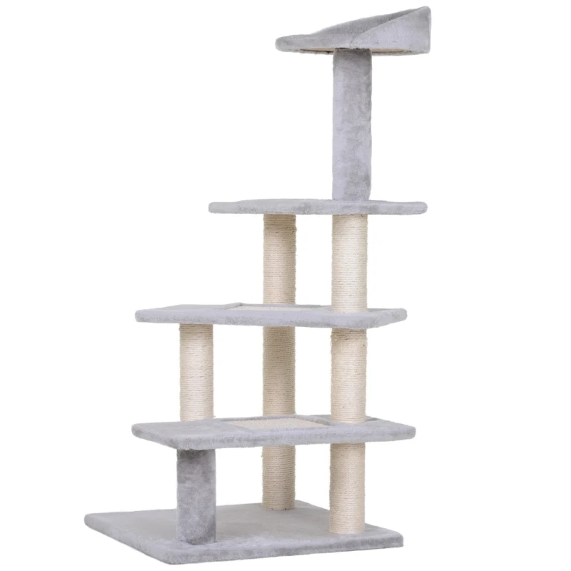 PawHut 40" Cat Tree Scratcher Kitty Activity Center Climber Plush Perch Grey