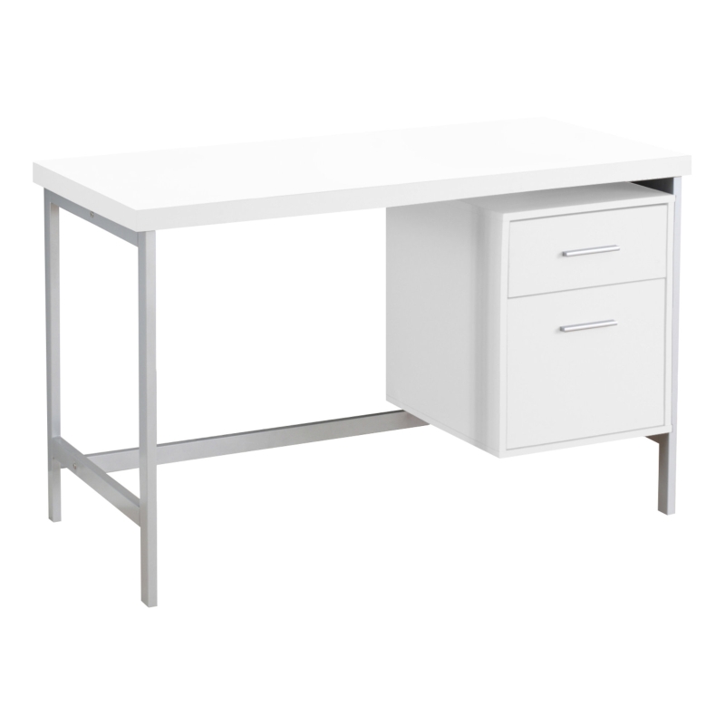 Monarch 48" Contemporary Simple Compact Office Computer Desk with Drawers - White / Silver Metal