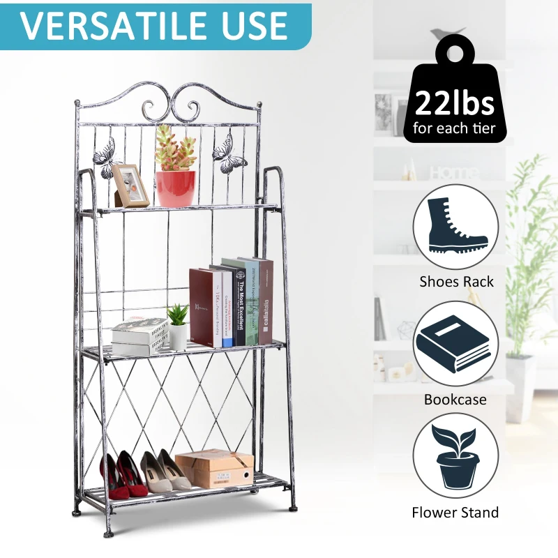 Outsunny 3-Tier Metal Folding Plant Stand Storage Unit Indoor Outdoor