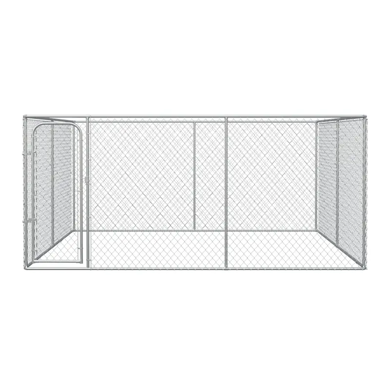 PawHut Dog Kennel Outdoor Galvanized Chain Link Fence Heavy Duty Pet Run House Chicken Coop with Secure Lock Mesh Sidewalls for Backyard Garden Silver, 13' L x 13' W x 5.9' H