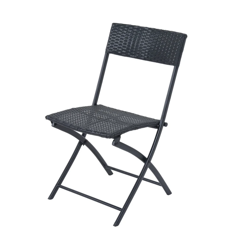 Outsunny 3pcs Rattan Coffee Set Folding Garden Bistro Wicker Chair and Table Outdoor Patio Furniture, Black