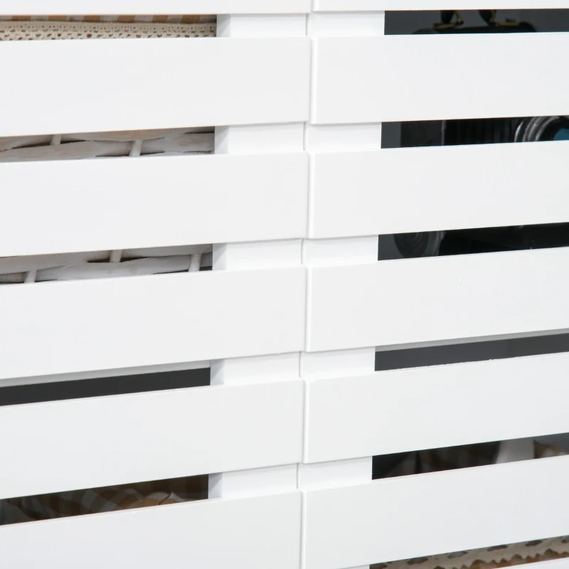 HOMCOM Slat Double Door Coffee Bar Cabinet, Sideboard Buffet Cabinet, Kitchen Cabinet with Bottom Shelf for Living Room, White