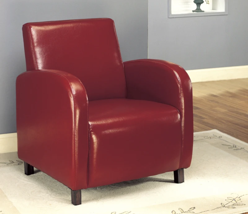 Monarch Upholstered Square Seat High Back Leather-Look Accent Arm Chair - Burgundy