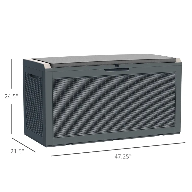 Outsunny Patio PP Resin Rattan Storage Box Outdoor Garden Furniture 2 People Sit with Handles & Cushion 47.25"L x 21.5"W x 24.5"H Brown