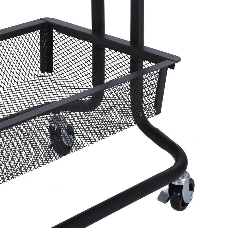 HOMCOM 3-Tier Rolling Cart Multifunction Utility Cart Storage Cart Trolley on Wheels with Mesh  Metal Basket Black