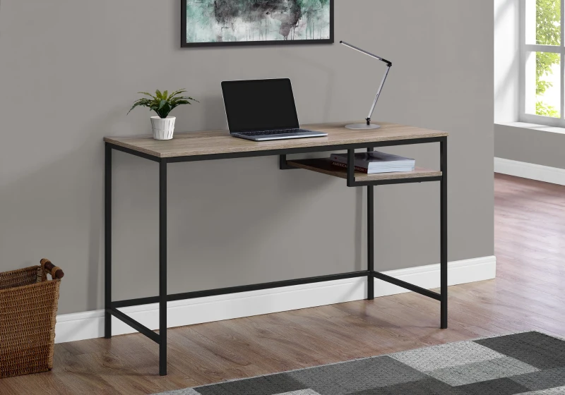 Monarch 48" Contemporary Industrial-Style Computer Writing Desk - Dark Taupe / Black Metal