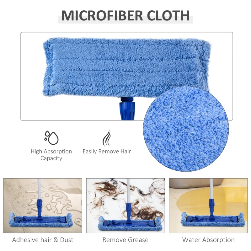 HOMCOM Cleaning Tool Set with Microfiber Mop Pads, Bucket, Squeegee, Scrubber, Scrapers, Spray Bottle for Floor, Glass Door, Window, Car Windshield, Multi-Color